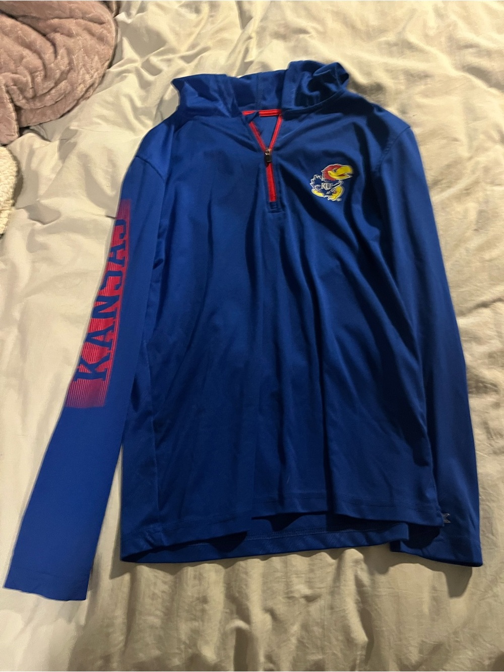 Kansas Jayhawks Blue 1/4 Zip Pullover with Red Accents